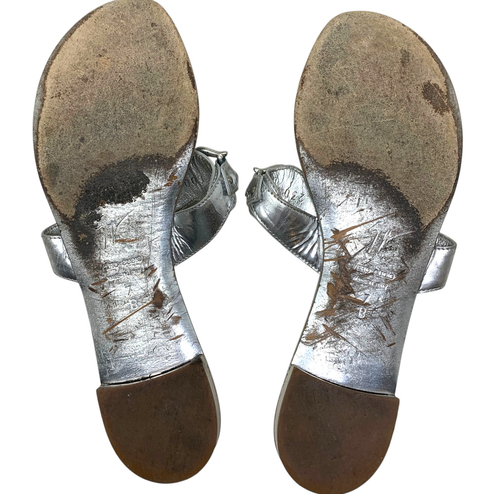 Giuseppe Zanotti Rock 10 Silver Mirror Leather Crystal Sandals Sz 7 Box Italy - Picture 6 of 10